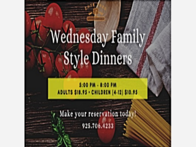 WEDNESDAY FAMILY STYLE DINNERS 12/29/21 to 1/26/22